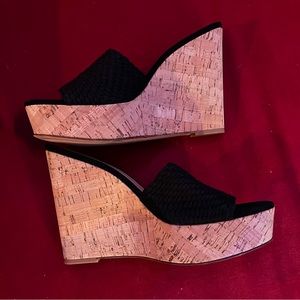 Veronica Beard Dali Wedge women’s black leather platform wedge sandals size 8.5